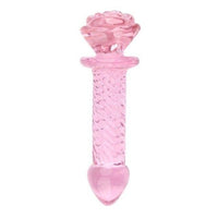 Plug Anal en Verre Rose avec une Fleur (Tige Droite)