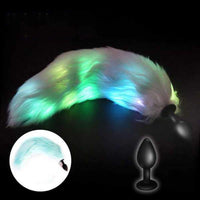 Plug Anal Silicone Queue de Renard Longue Lumineuse Bleu