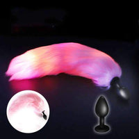 Plug Anal Silicone Queue de Renard Longue Lumineuse Rose