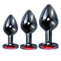 Plug Anal Noir avec Bijou Rouge (3 Tailles | Métal)